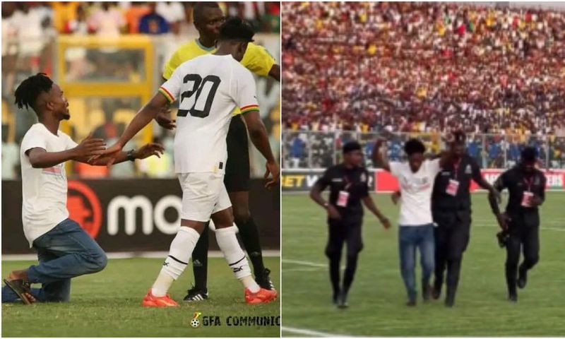 Video: Pitch invader taken away by Police during Ghana vs Angola game