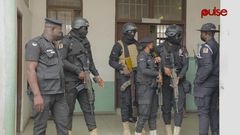 Ghana police armed to the teeth at the Accra Circuit Court.