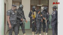 Ghana police armed to the teeth at the Accra Circuit Court.
