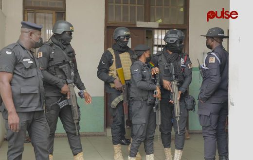 Ghana police armed to the teeth at the Accra Circuit Court.
