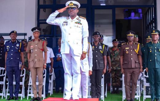 Ghana Police Service and other security agencies honour outgoing Chief of Defence Staff, Vice Admiral Seth Amoama, with a guard of honour