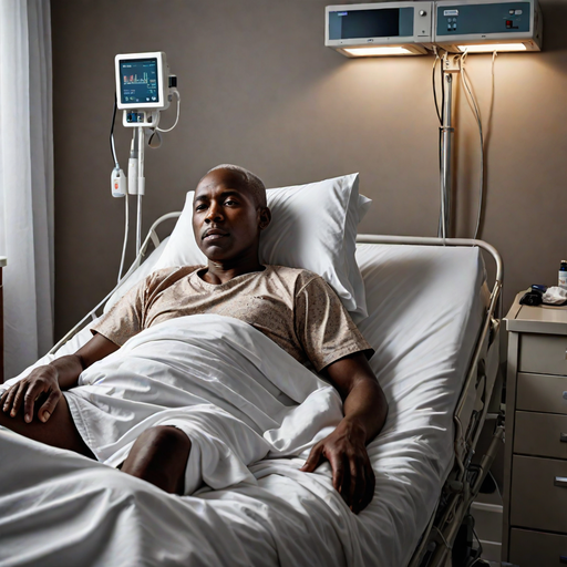 An AI-generated image of a man lying in a hospital bed (Hotpot.ai)