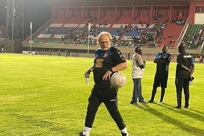The Gambia headcoach Tom Saintfiet at the final training session in Gambia ahead of AFCON