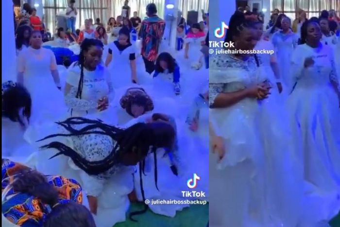 Single ladies wear wedding gowns to church to pray for husbands before year ends