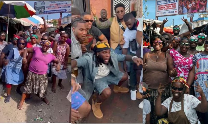 Burna Boy shows love to Ghanaian market women