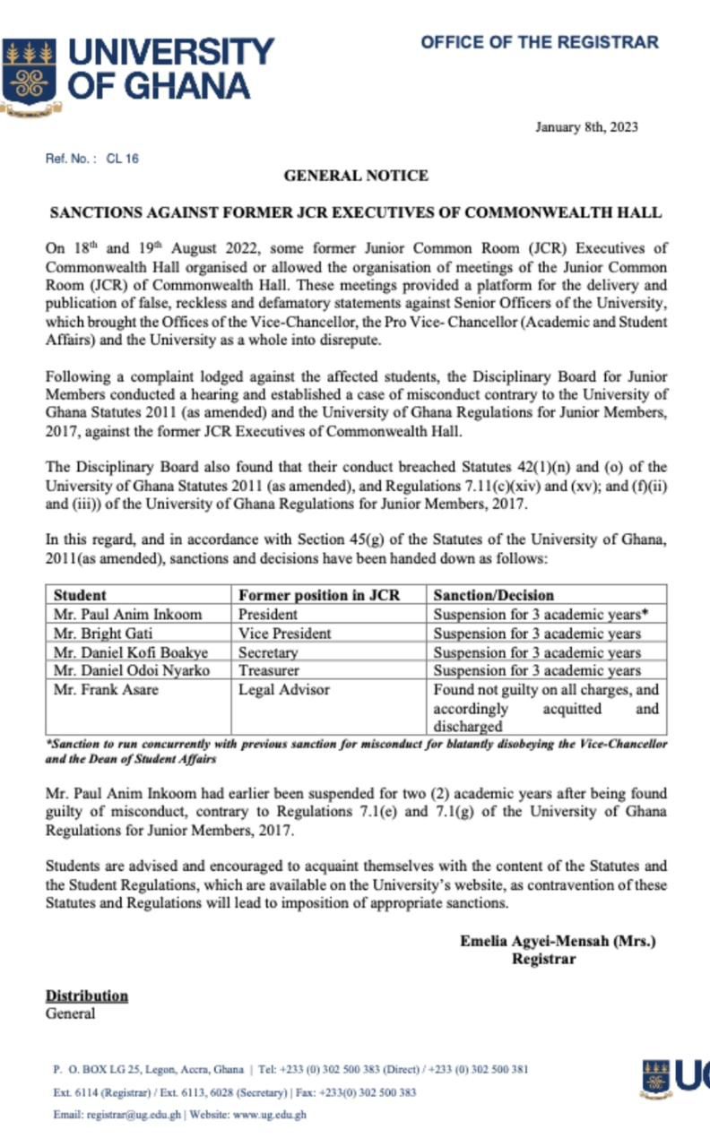 UG Sanctions CommonWealth JCR