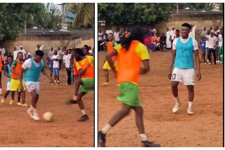 Mohammed Kudus returns to Nima to play football with childhood friends (Video)