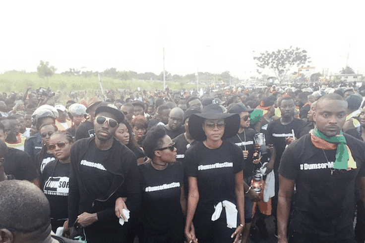 Yvonne Nelson and supporters at 2016 Dumsor Must Stop vigil