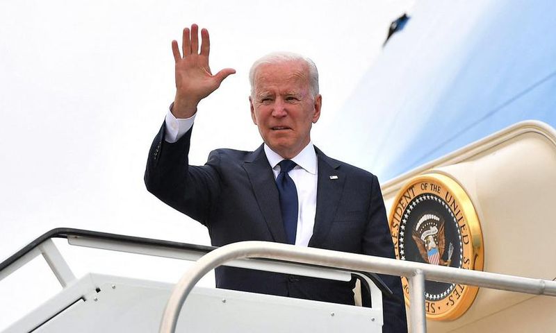 President Joe Biden boards Air Force One before departing from Tulsa International Airport in Tulsa, Oklahoma, on June 1, 2021.