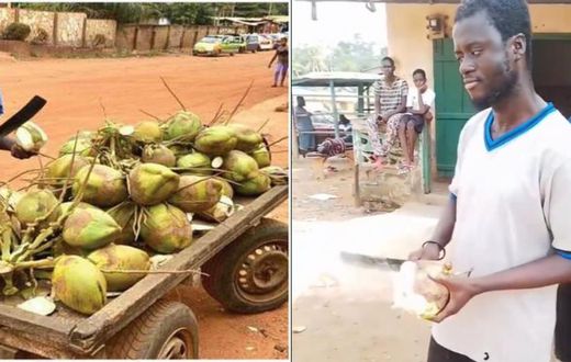 Video of visually impaired coconut seller serving customers warm hearts