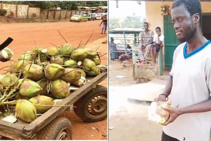 Video of visually impaired coconut seller serving customers warm hearts