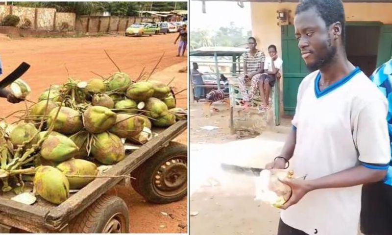 Video of visually impaired coconut seller serving customers warm hearts