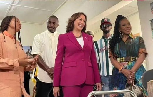Kamala Harris meets Idris Elba, Black Sherif as if she tours Accra's creative studios