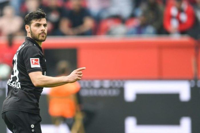 Leverkusen took the lead out of the blue after half-time, an unmarked Kevin Volland (pictured April 2018) turning in Dominik Kohr's header at a corner