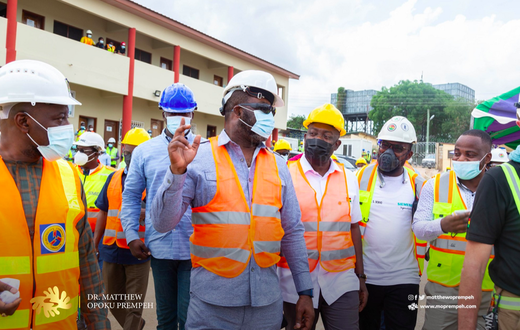 Energy Minister, Dr. Matthew Opoku Prempeh and officials from GRIDCO, ECG and MiDA inspect the ongoing project for the construction of a Bulk Supply Point (BSP) at Kasoa.