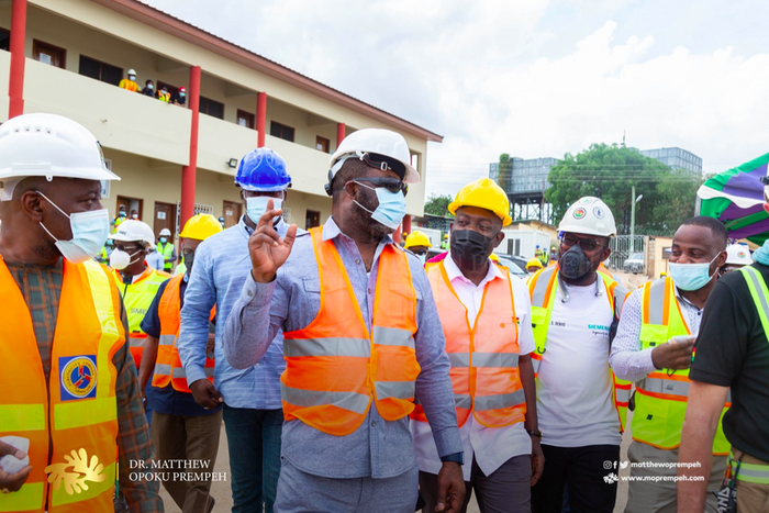 Energy Minister, Dr. Matthew Opoku Prempeh and officials from GRIDCO, ECG and MiDA inspect the ongoing project for the construction of a Bulk Supply Point (BSP) at Kasoa.