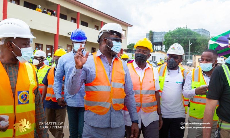 Energy Minister, Dr. Matthew Opoku Prempeh and officials from GRIDCO, ECG and MiDA inspect the ongoing project for the construction of a Bulk Supply Point (BSP) at Kasoa.