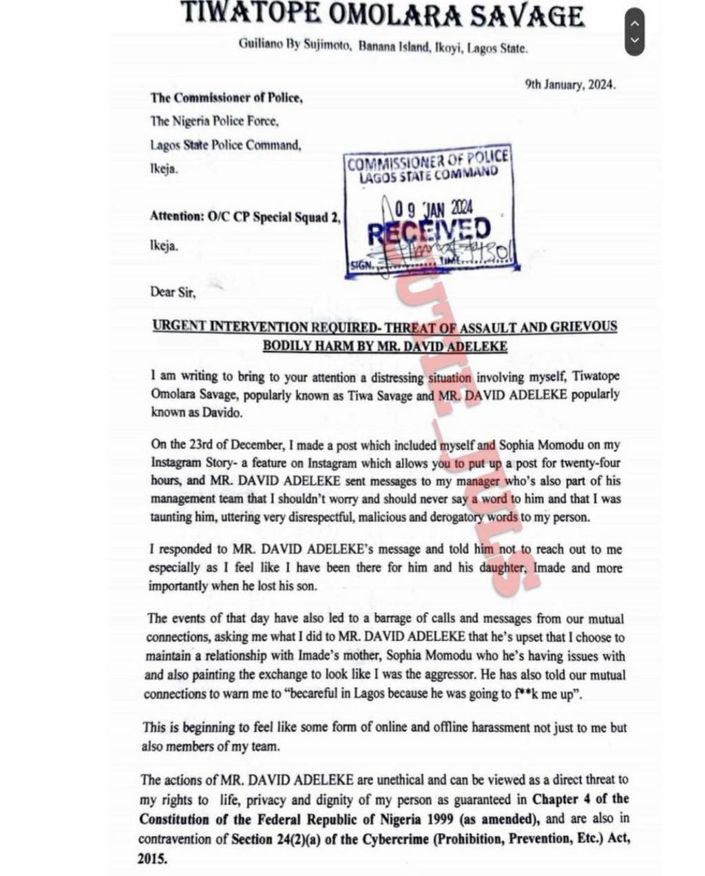 Page one of Tiwa Savage's petition [X/thepepperoom]