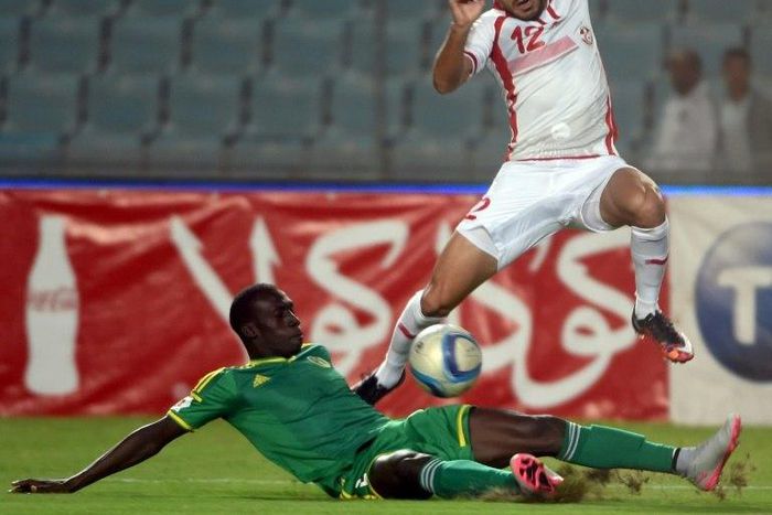 Mauritania (in green) playing Tunisia. They are on the verge of a first appearance at the Africa Cup of Nations