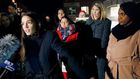 Rep.-elect Alexandria Ocasio-Cortez speaks at a Tuesday rally outside an orientation meeting for incoming members of Congress at Harvard as Rep.-elect Ayanna Pressley, D-Mass., right, and Rep.-elect Lori Trahan, D-Mass., second from right, look on.