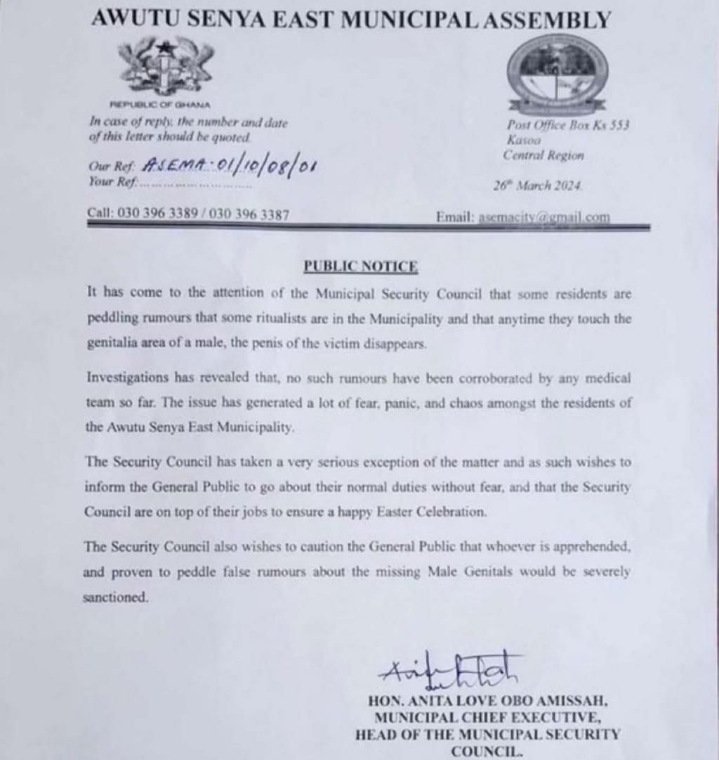 No penis has vanished in Kasoa - Awutu Senya East Municipal Assembly