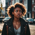 An AI-generated image of young black woman in distress