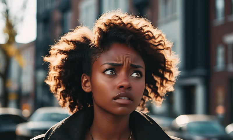 An AI-generated image of young black woman in distress