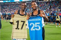 Afful Harrison exchanges jerseys with Raheem Sterling after starring against Chelsea