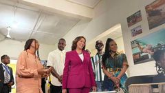 Kamala Harris meets Idris Elba, Black Sherif as if she tours Accra's creative studios