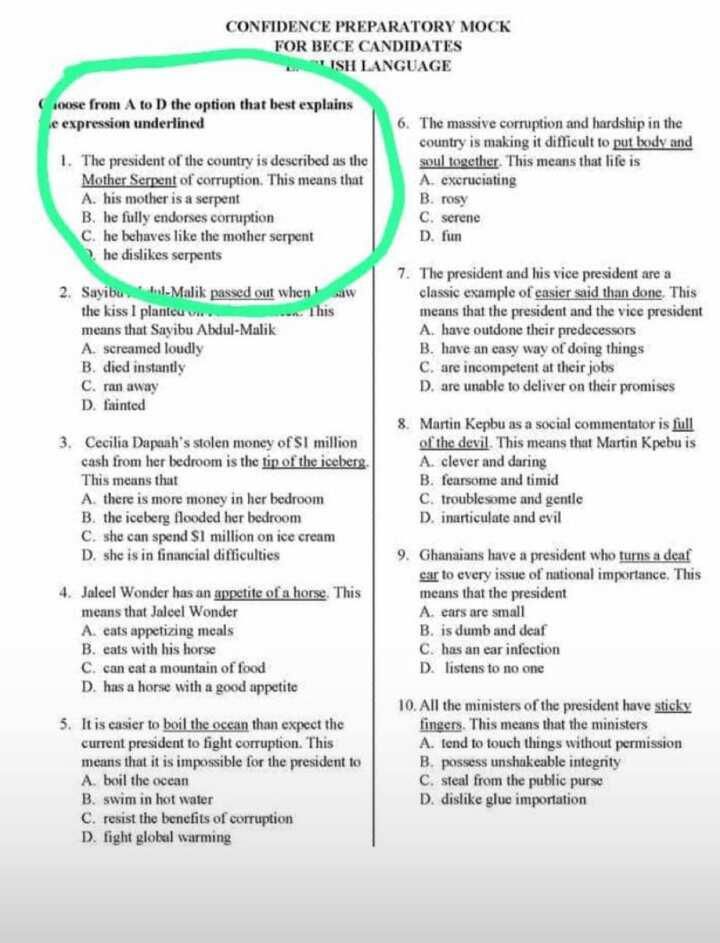 BECE candidates asked to explain Martin Amidu’s ‘mother serpent of corruption’ tag on Akufo-Addo