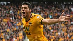 Raul Jimenez celebrated after scoring the only goal of the game in Wolves' 1-0 win at home to Burnley on Sunday