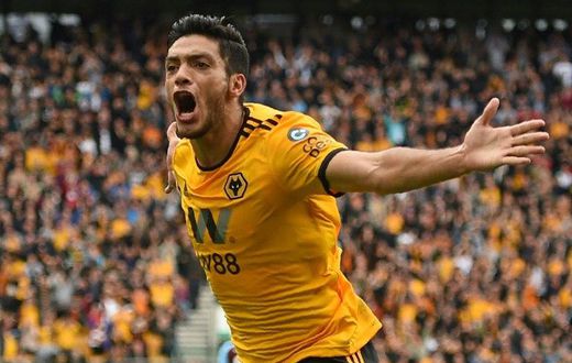 Raul Jimenez celebrated after scoring the only goal of the game in Wolves' 1-0 win at home to Burnley on Sunday