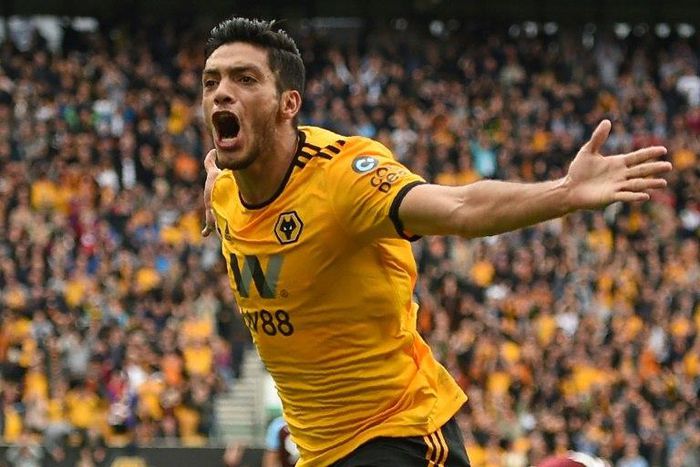 Raul Jimenez celebrated after scoring the only goal of the game in Wolves' 1-0 win at home to Burnley on Sunday