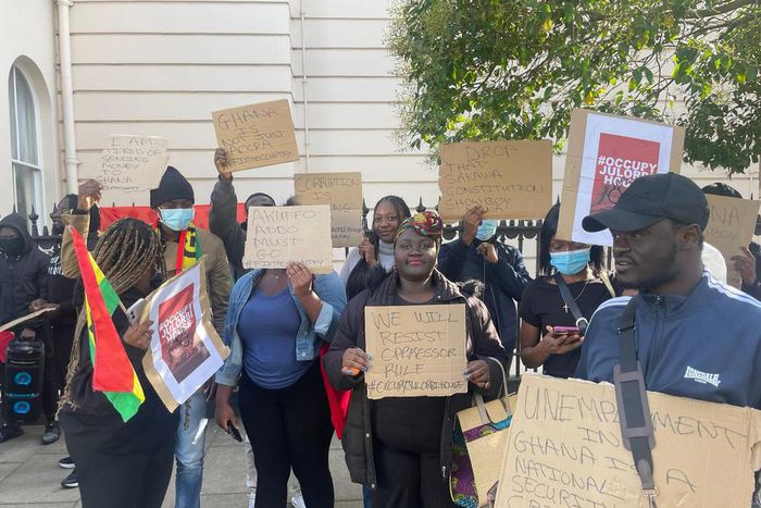 Scores of Ghanaians beseech the Ghana High Commission in London in protest of bad governance and crippling economic challenges.