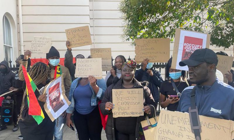 Scores of Ghanaians beseech the Ghana High Commission in London in protest of bad governance and crippling economic challenges.
