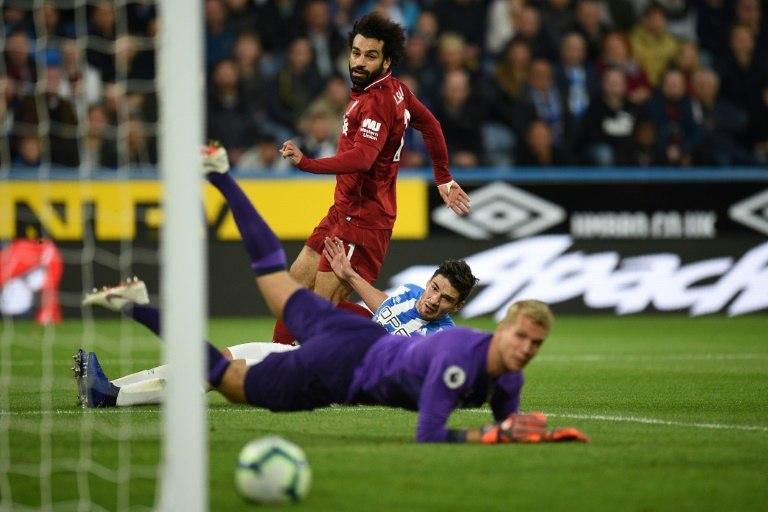 Mohamed Salah was on target for Liverpool against Huddersfield