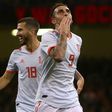 Spain's striker Paco Alcacer celebrates scoring the opening goal against Wales