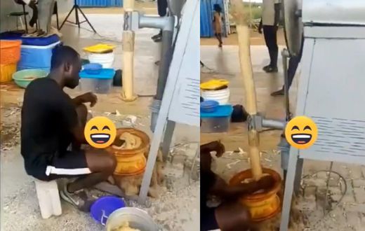 Ghanaians react as newly invented fufu pounding machine may soon make people jobless