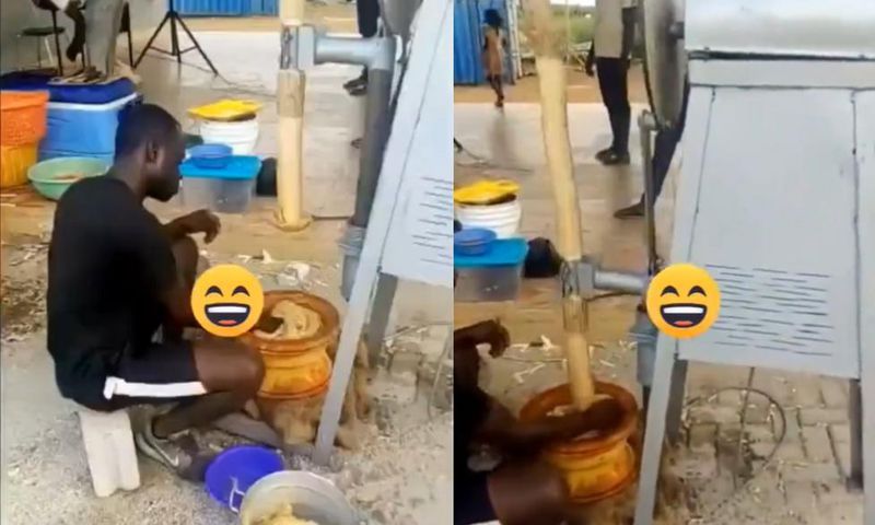 Ghanaians react as newly invented fufu pounding machine may soon make people jobless