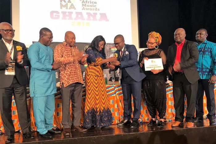 Don Obilor, AFRIMA Regional Director, Western Africa; Okatakyie Nana Anim 1, Advisory Board Member, Ministry of Tourism, Arts & Culture, Ghana; Dr. Ziblim Iddi Barri, Deputy Minister of Tourism, Arts and Culture; Hon. Minister Catherine Afeku, Ministry...