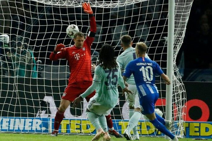 The Bundesliga's top scorer, Slovakia midfielder Ondrej Duda scores for Hertha Berlin to put them 2-0 up at half-time at home to Bayern Munich