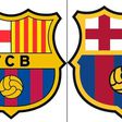 FC Barcelona's proposed adjustment to the current team badge (L) included removing the acronym FCB to highlight the ball and the Catalan regional flag