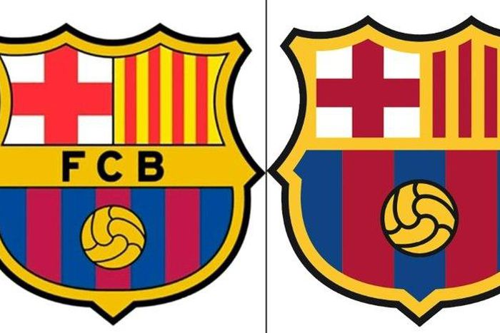 FC Barcelona's proposed adjustment to the current team badge (L) included removing the acronym FCB to highlight the ball and the Catalan regional flag