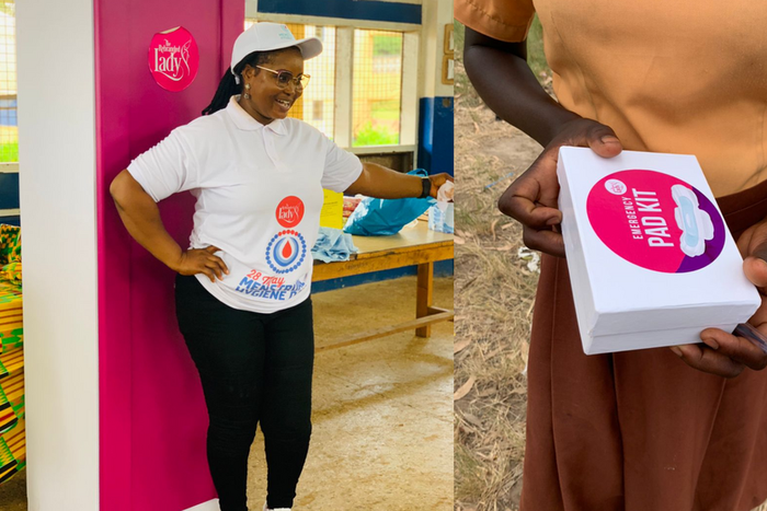 Mrs Faith Senyo donates sanitary pads