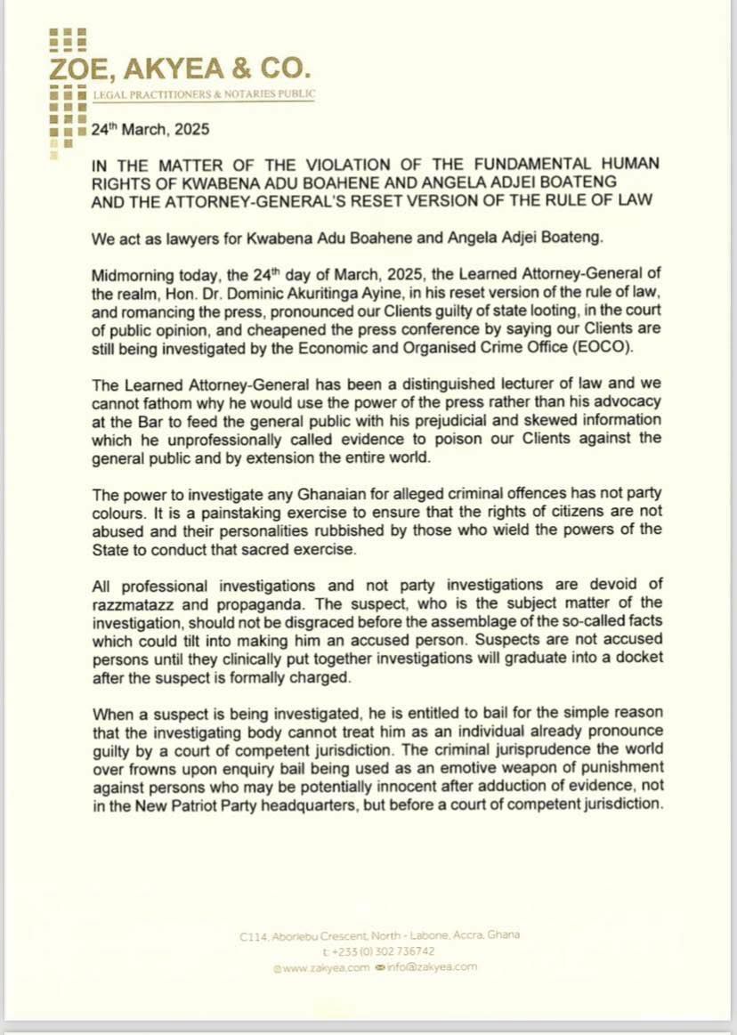 Adu-Boahene to sue A-G for defamation - Lawyers hint amid $5.2m looting scandal