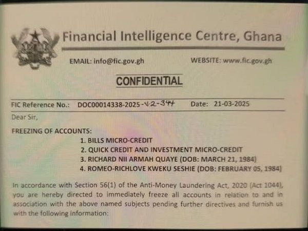 FIC freezes Bills Micro-Credit founder Richard Armah, CEO’s personal, company accounts