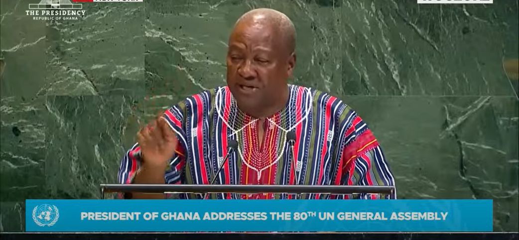 President Mahama addressing the 80th United Nations General Assembly (UNGA) in New York on Thursday, 25 September 2025,