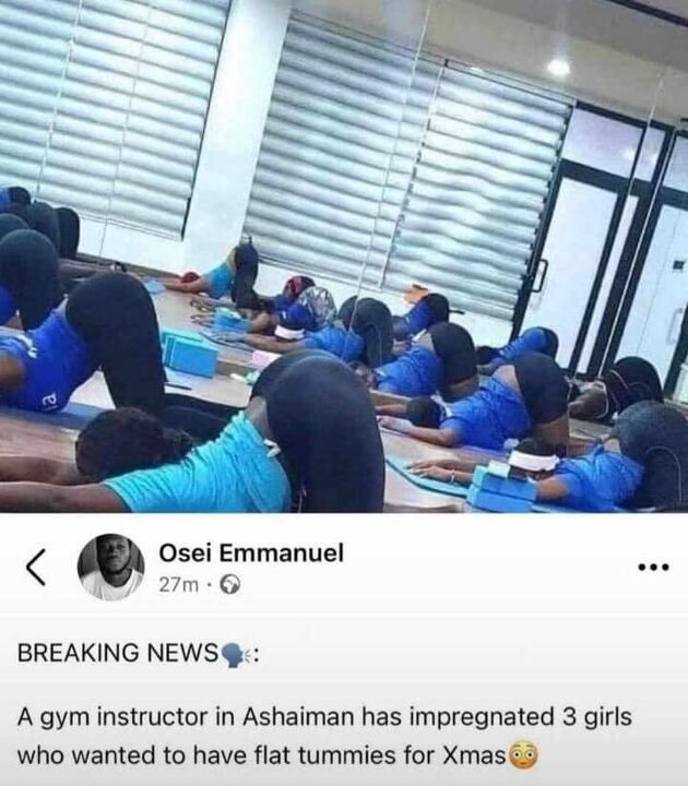 Ashaiman gym instructor reportedly impregnates 3 girls who wanted flat tummy for Xmas