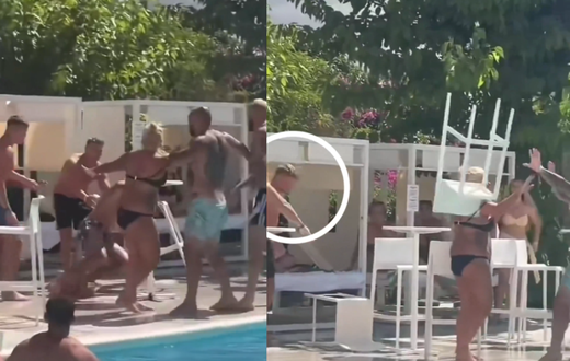 Footballer hits woman with chair into pool during heated fight (Video)