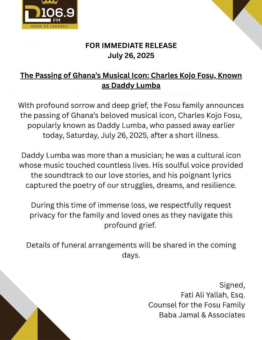 Breaking News: Ghanaian highlife legend Daddy Lumba dies at 61